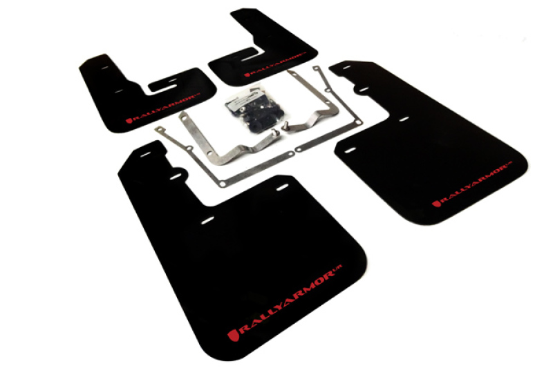 Volkswagen Jetta Mud Flap Kit - Front + Rear - Rally Armor - UR Black Flap/Red Logo - Black - `15-`18
